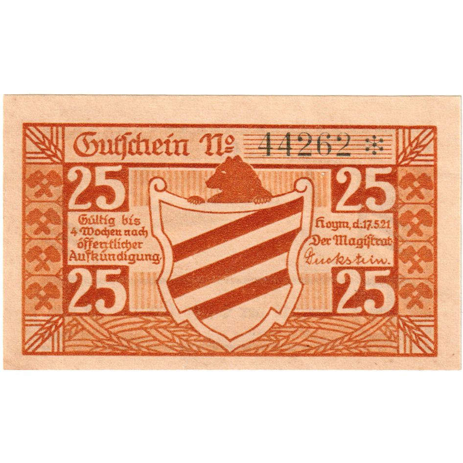Geldschein, Deutschland, Hoym, 25 Pfennig, paysage, 1921, 1921-05-17, UNZ