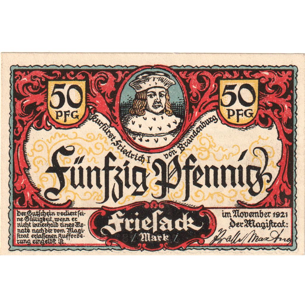 Banconote, Germania, Friesack Stadt, 50 Pfennig, Vaches, 1921, FDS, Mehl:396