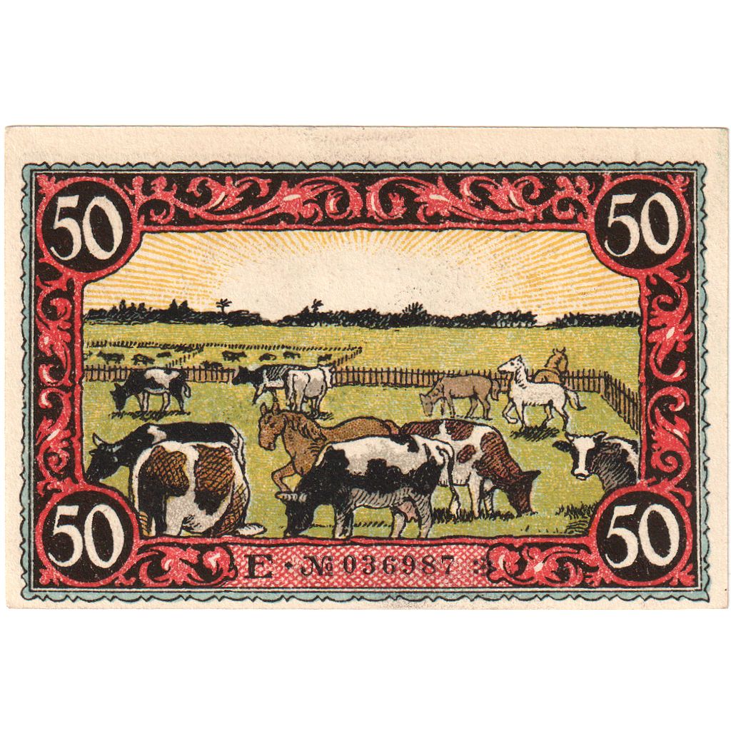 Banconote, Germania, Friesack Stadt, 50 Pfennig, Vaches, 1921, FDS, Mehl:396