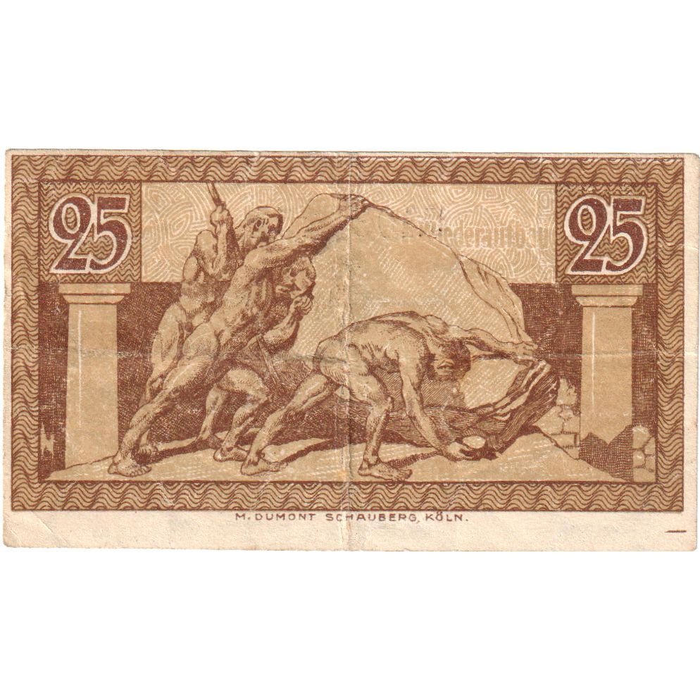 Banconote, Germania, Bonn, 25 Pfennig, personnage, 1920, SPL, Mehl:74.6b