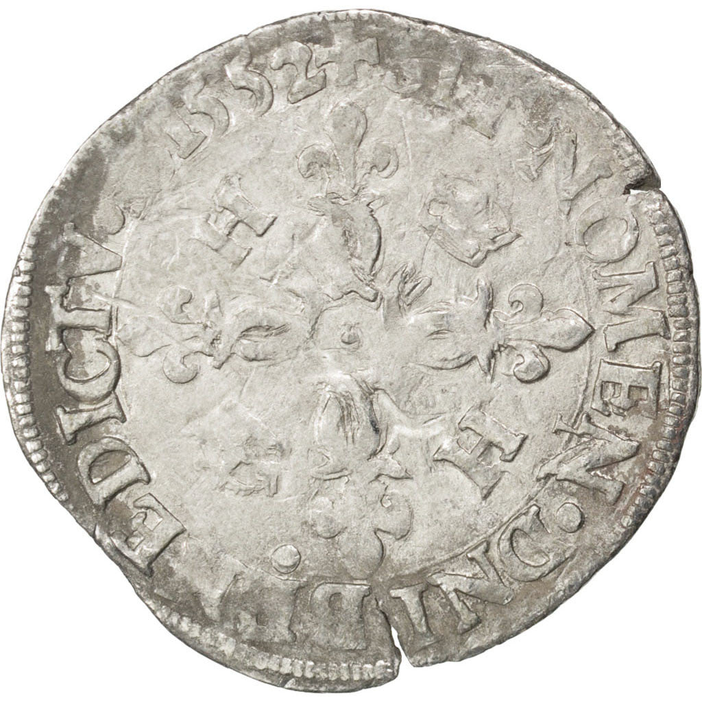 France, Douzain, 1552, Dijon, Billon, VF(20-25), Sombart:4380