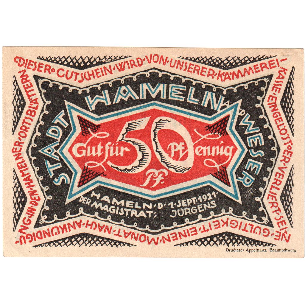 Geldschein, Deutschland, Hameln, 50 Pfennig, village, 1921, 1921-09-01, UNZ