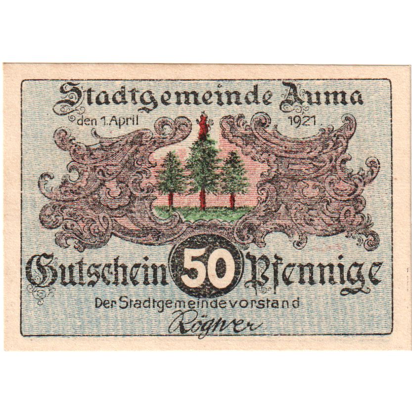Banknot, Niemcy, Auma Stadt, 50 Pfennig, personnage, 1921, 1921-04-01