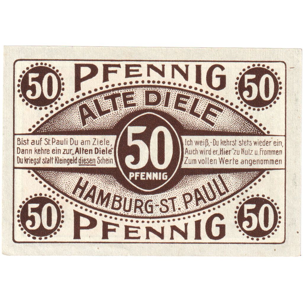 Geldschein, Deutschland, Hamburg, 50 Pfennig, personnage, O.D, UNZ, Mehl:515.2