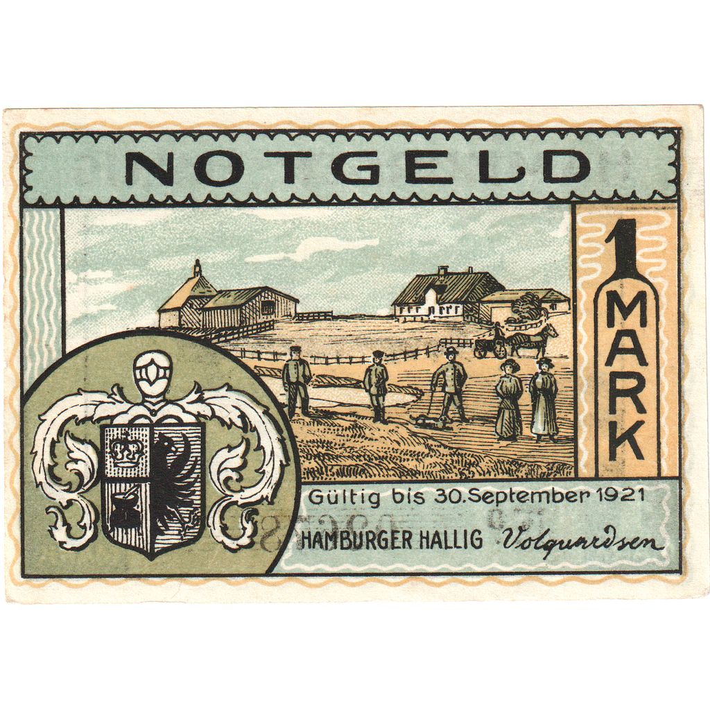 Deutschland, Hamburger Hallig, 1 Mark, paysage, O.D, UNZ, Mehl:564.2