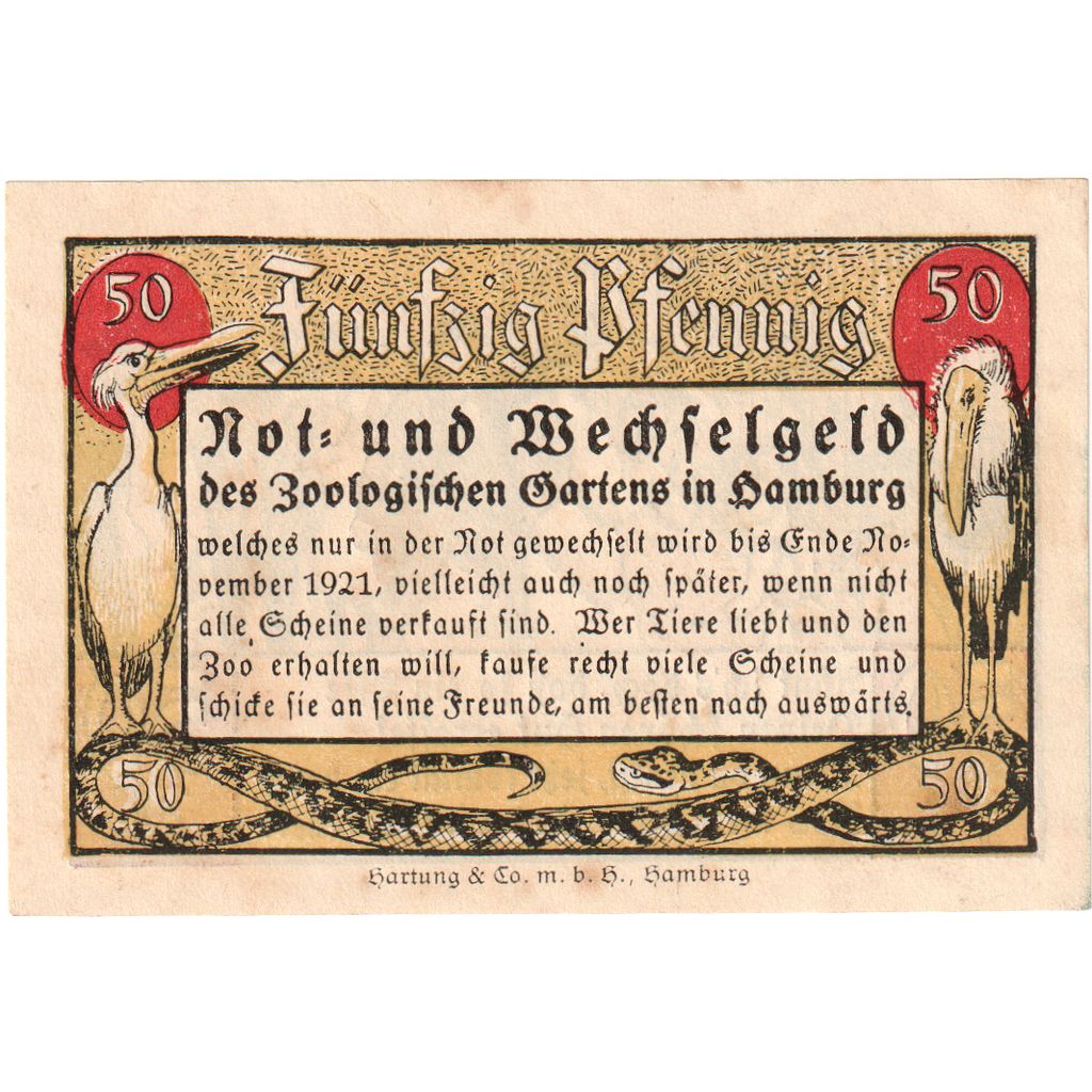Germania, Hamburg, 50 Pfennig, personnage, O.D, FDS, Mehl:563.1a