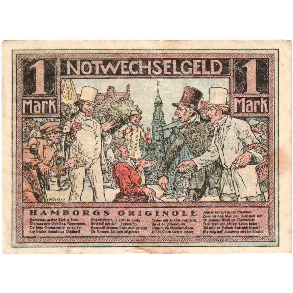 Niemcy, Hamburg, 1 Mark, personnage, O.D, UNC(65-70), Mehl:559.1