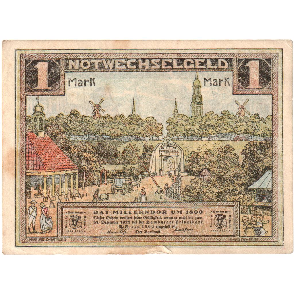 Niemcy, Hamburg, 1 Mark, personnage, O.D, UNC(65-70), Mehl:559.1