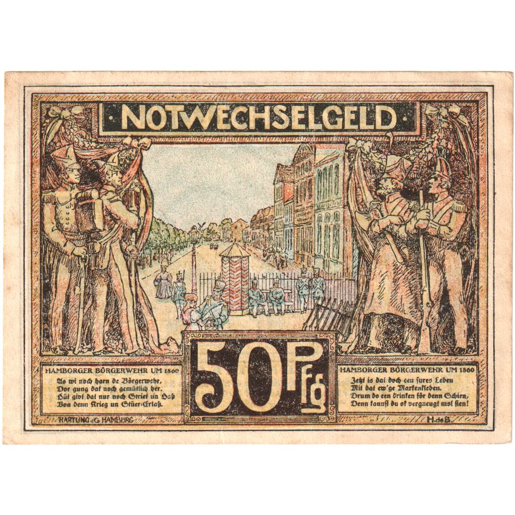 Niemcy, Hamburg, 50 Pfennig, paysage, O.D, UNC(65-70), Mehl:559.1