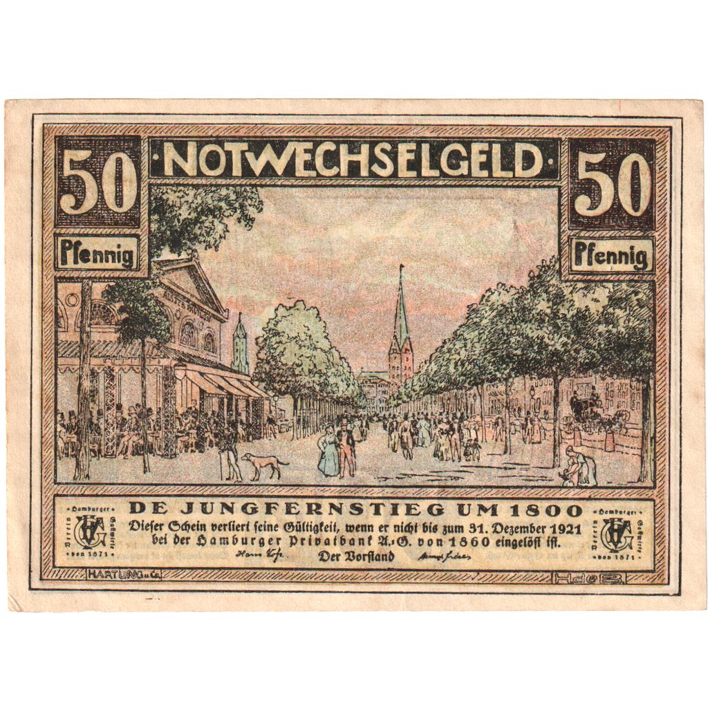 Niemcy, Hamburg, 50 Pfennig, paysage, O.D, UNC(65-70), Mehl:559.1
