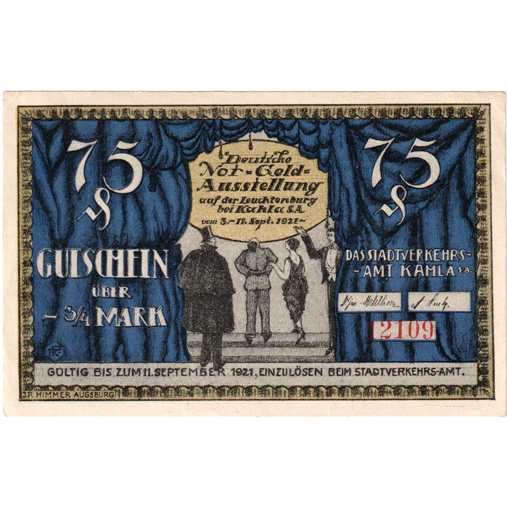 Allemagne, Kahla, 75 Pfennig, dragon, 1921, 1921-09-11, SPL, Mehl:669.1