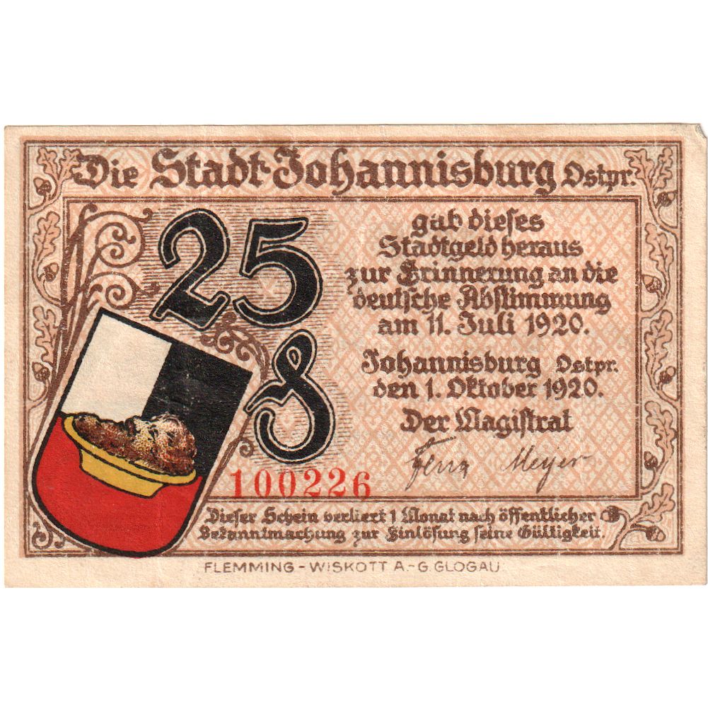 Deutschland, Johannisburg, 25 Pfennig, manoir, 1920, 1920-10-01, UNZ-