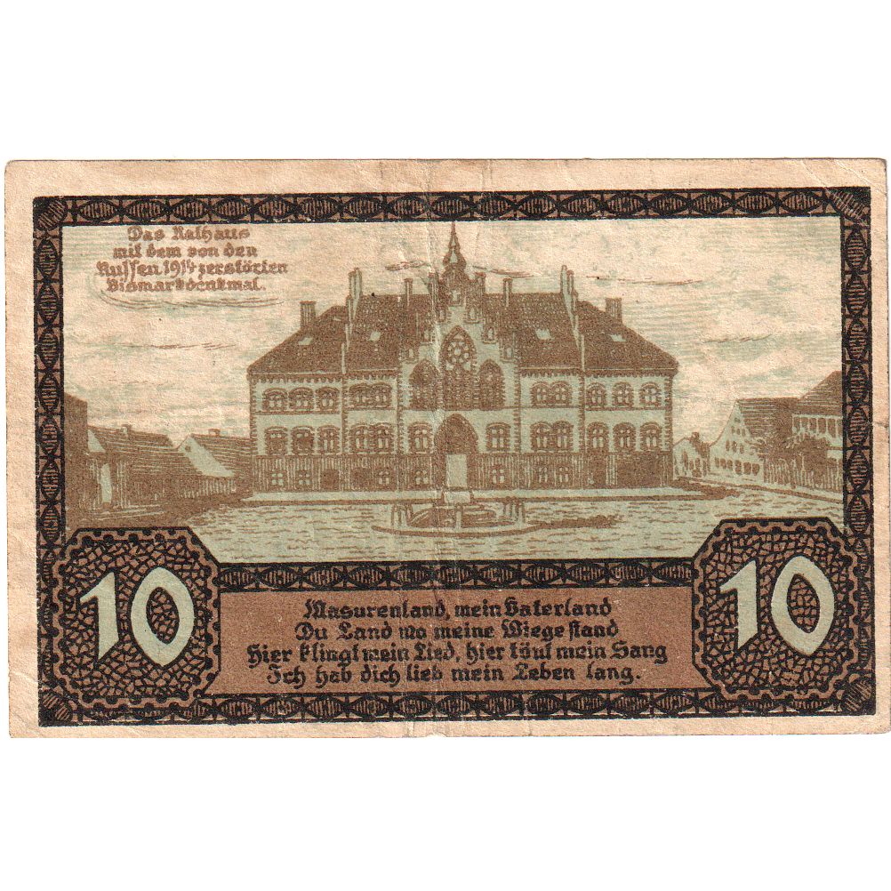 Germania, Johannisburg, 10 Pfennig, manoir, 1920, 1920-10-01, SPL, Mehl:662.1a