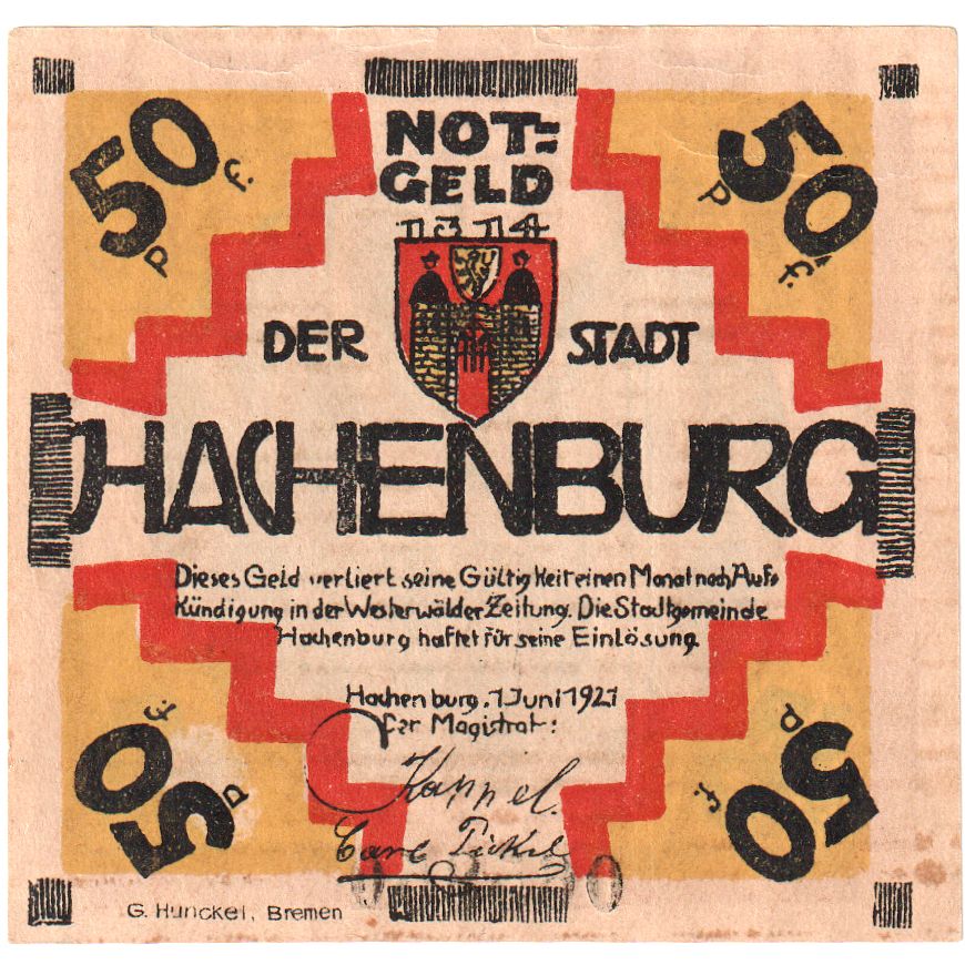 Niemcy, Hachenburg, 50 Pfennig, ruelle, 1921, 1921-06-01, UNC(60-62), Mehl:498.1
