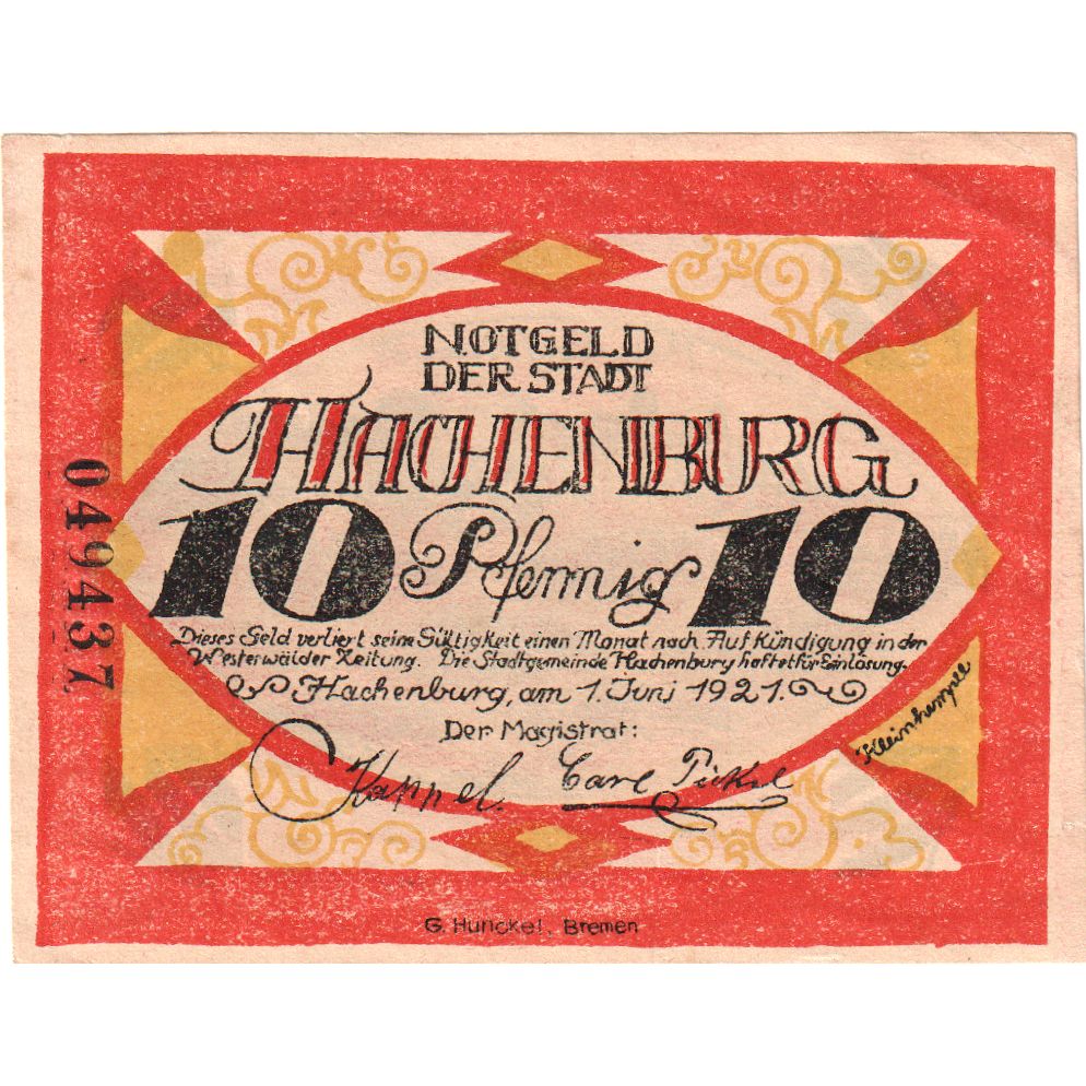 Niemcy, Hachenburg, 10 Pfennig, Ville, 1921, 1921-06-01, UNC(65-70), Mehl:498.1