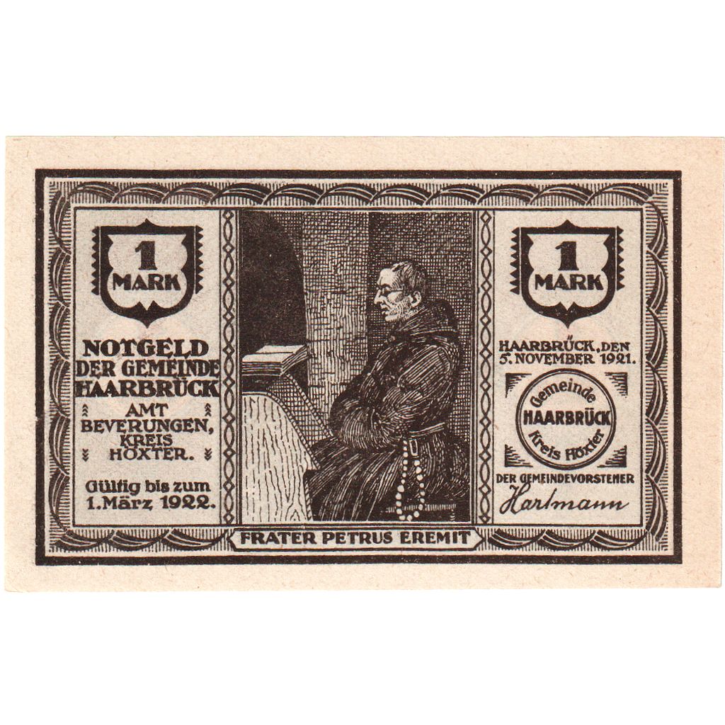 Deutschland, Haarbrück, 1 Mark, Eglise, 1921, 1921-11-05, UNZ-, Mehl:497.1