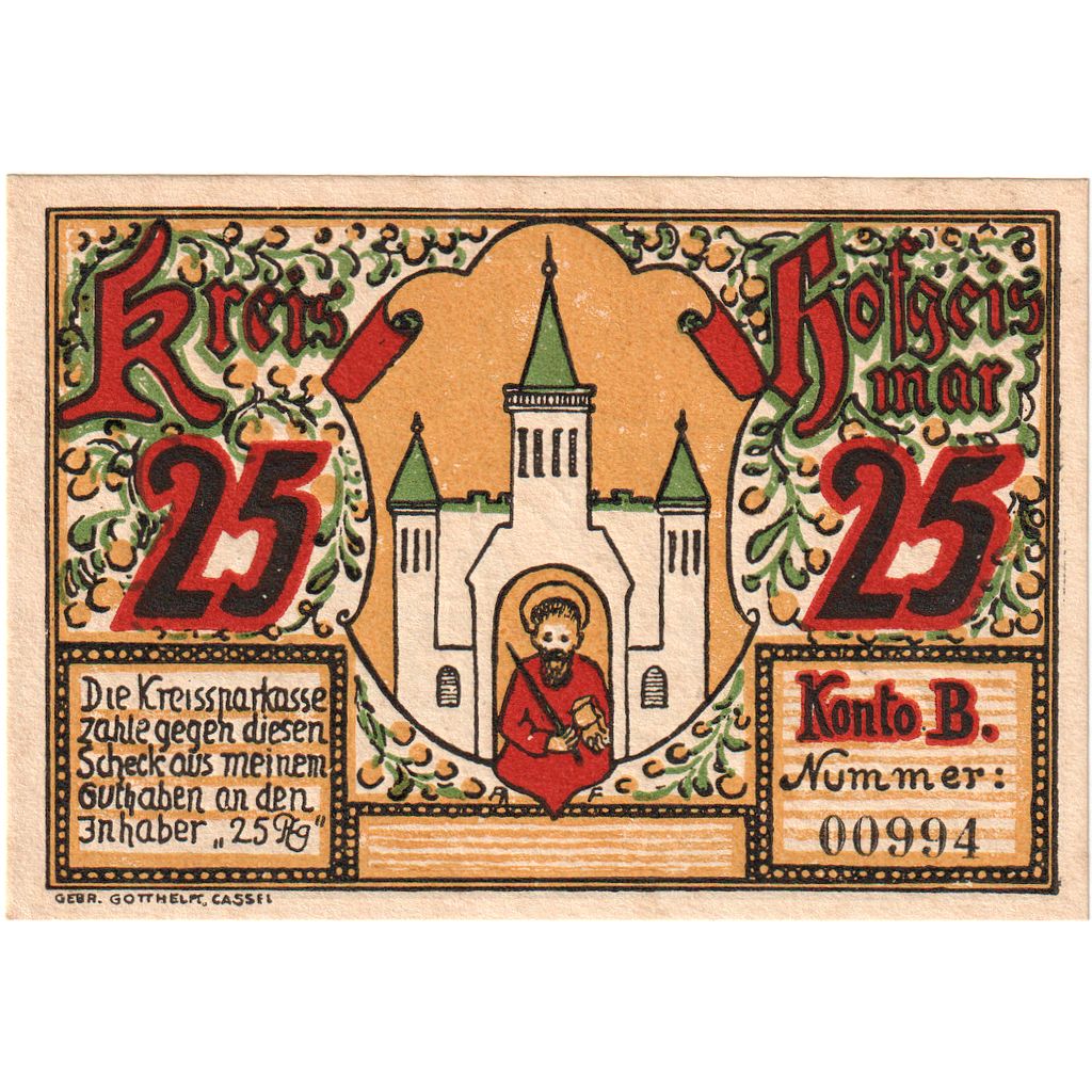 Deutschland, Hofgeismar Kreissparkasse, 25 Pfennig, village, Undated (1922)