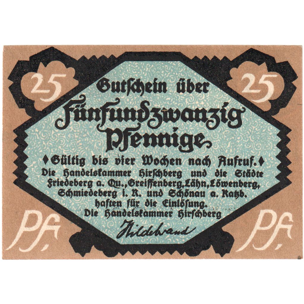 Banknot, Niemcy, Hirschberg a.d. Saale, 25 Pfennig, luge, O.D, Undated, UNC(63)