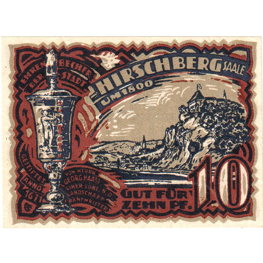 Deutschland, Hirschberg a.d. Saale, 10 Pfennig, paysage, 1921, 1921-03-31, UNZ