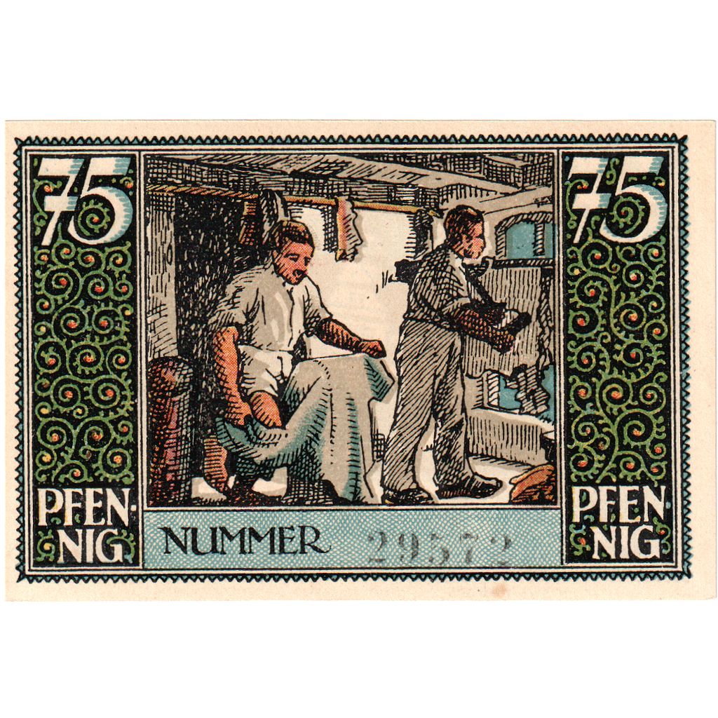Alemanha, kirchhain, 75 Pfennig, personnage, 1921, 1921-08-01, UNC(63)