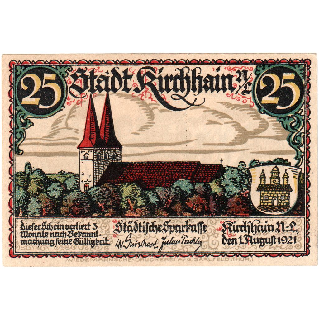 Alemanha, kirchhain, 25 Pfennig, personnage, 1921, 1921-08-01, UNC(63)