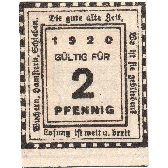 Deutschland, Kitzingen Städtische Sparkasse, 2 Pfennig, valeur faciale, 1920