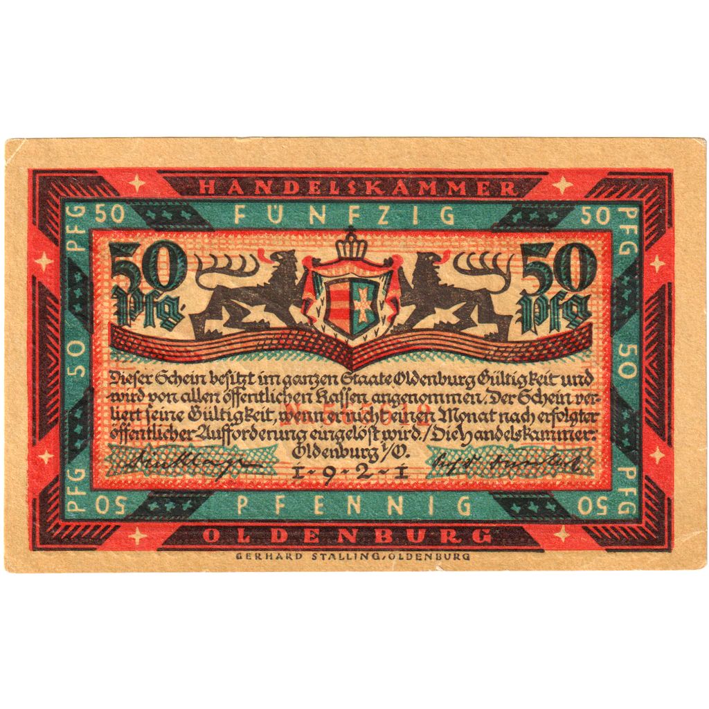 Deutschland, Oldenburg, 50 Pfennig, tempête, 1921, UNZ, Mehl:1017.1b
