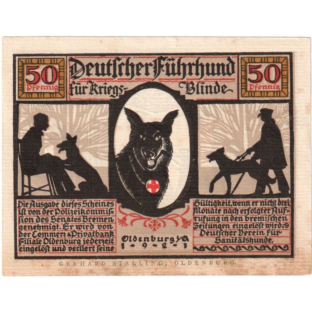 Geldschein, Deutschland, Oldenburg, 50 Pfennig personnage 1921, UNZ- Mehl 1016.1