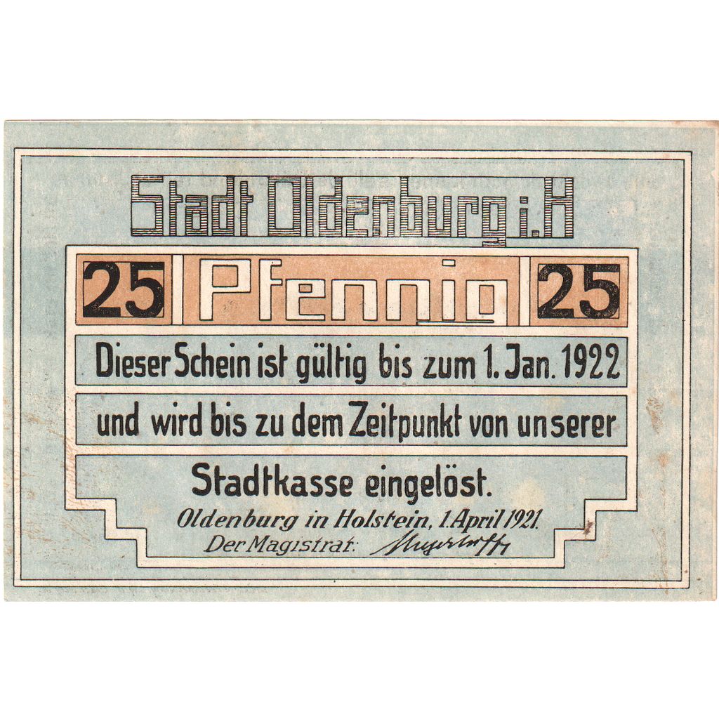 Alemania, Oldenburg i. Holstein Stadt, 25 Pfennig, paysage, 1922, 1922-01-01