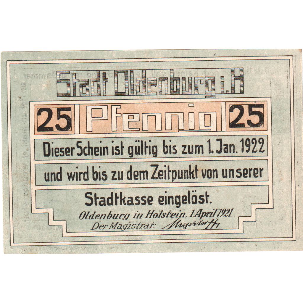 Niemcy, Oldenburg i. Holstein Stadt, 25 Pfennig, paysage 1, 1922, 1922-01-01