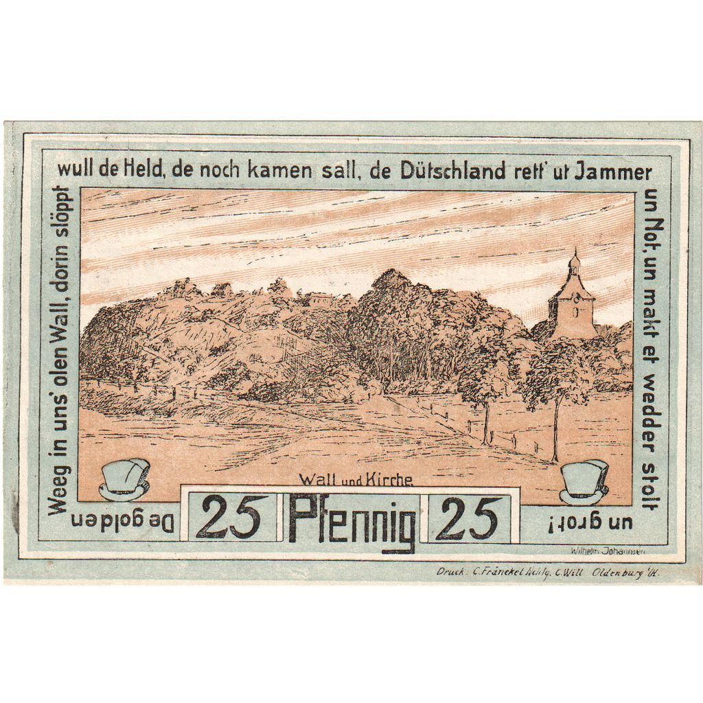 Niemcy, Oldenburg i. Holstein Stadt, 25 Pfennig, paysage 1, 1922, 1922-01-01