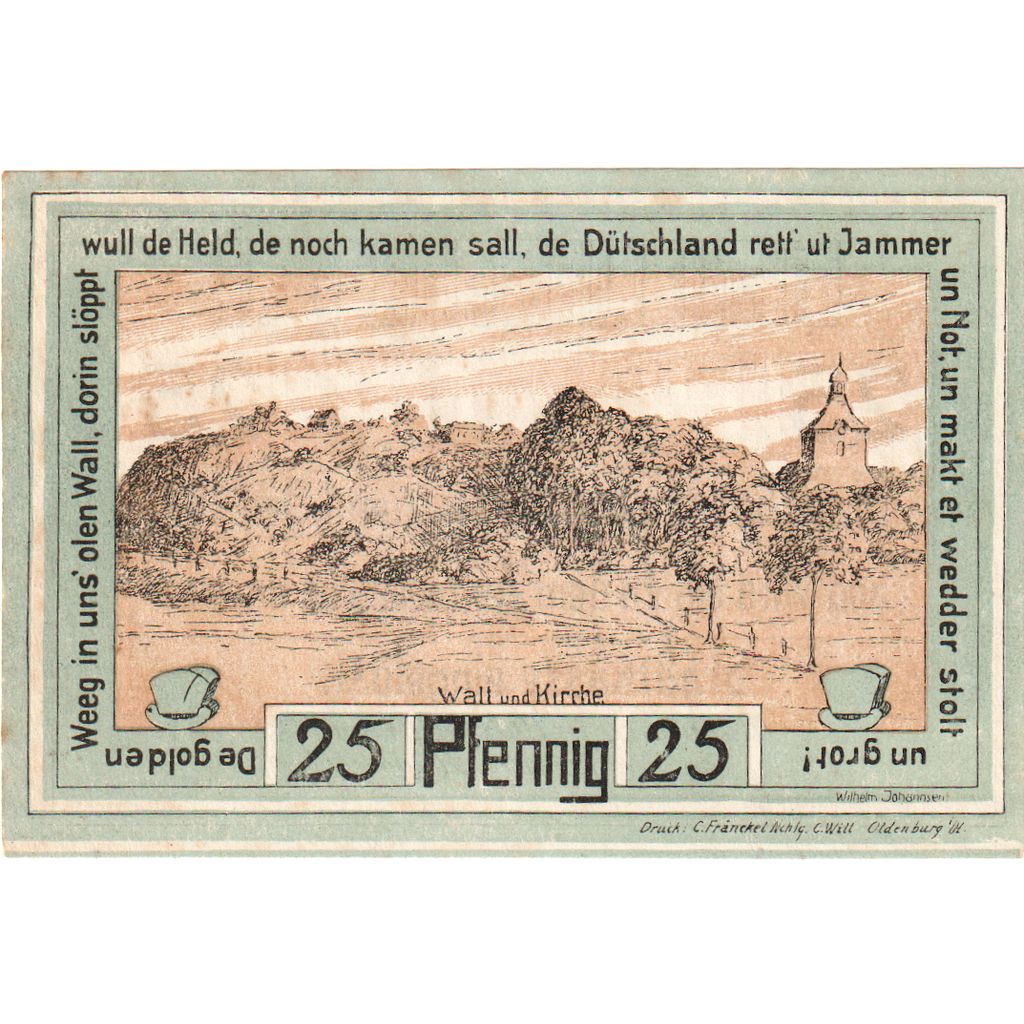Niemcy, Oldenburg i. Holstein Stadt, 25 Pfennig, paysage 2, 1922, 1922-01-01