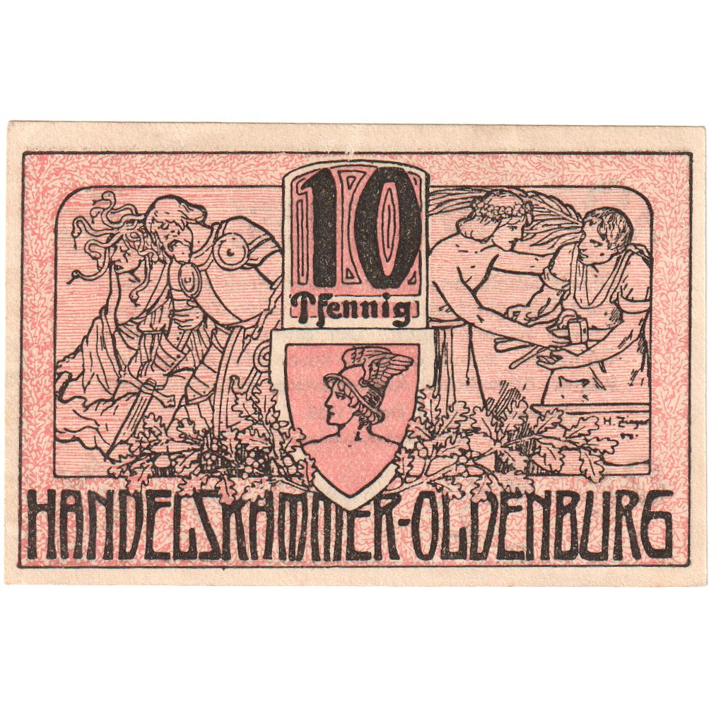 Germania, Oldenburg, 10 Pfennig, Blason, 1918, 1918-12-01, SPL, Mehl:O19.5a