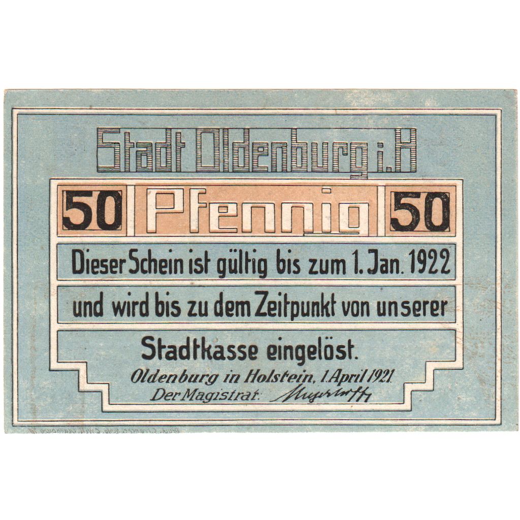 Deutschland, Oldenburg i. Holstein Stadt, 50 Pfennig, paysage, 1921, 1921-04-01