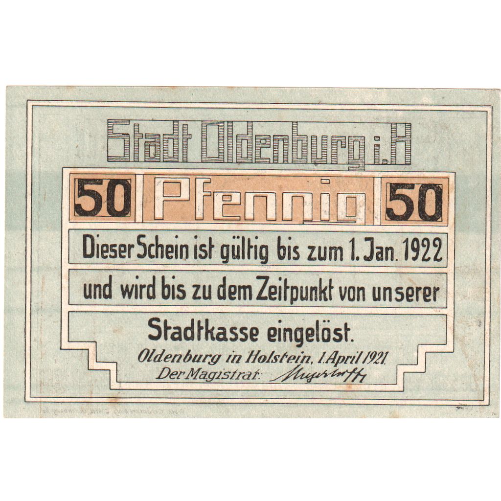 Deutschland, Oldenburg i. Holstein Stadt, 50 Pfennig, paysage 1, 1921