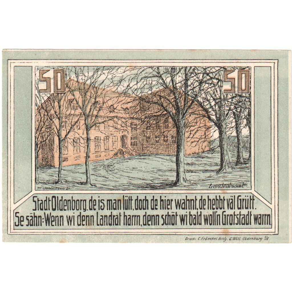 Deutschland, Oldenburg i. Holstein Stadt, 50 Pfennig, paysage 1, 1921