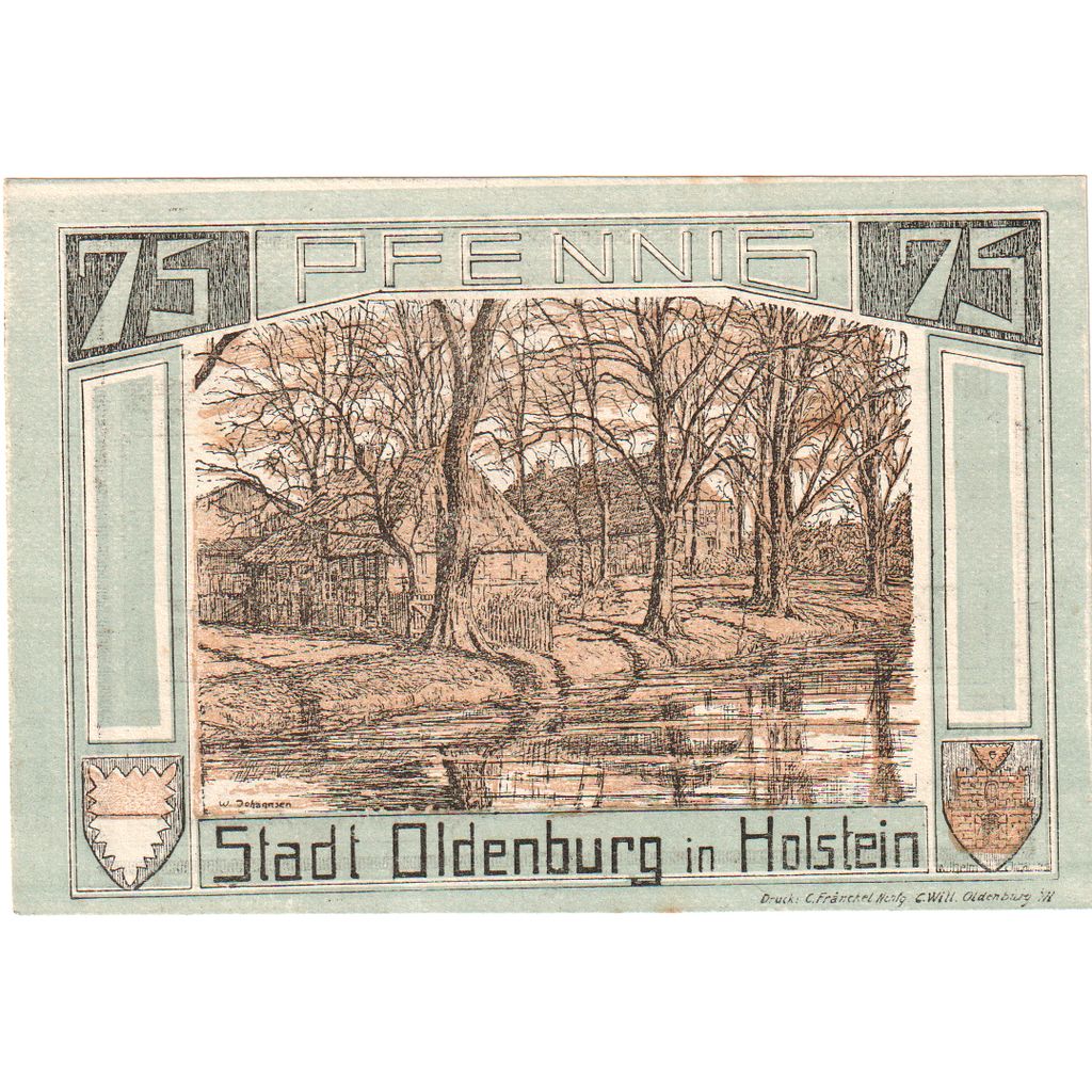 Niemcy, Oldenburg i. Holstein Stadt, 75 Pfennig, paysage 1, 1922, 1922-01-01