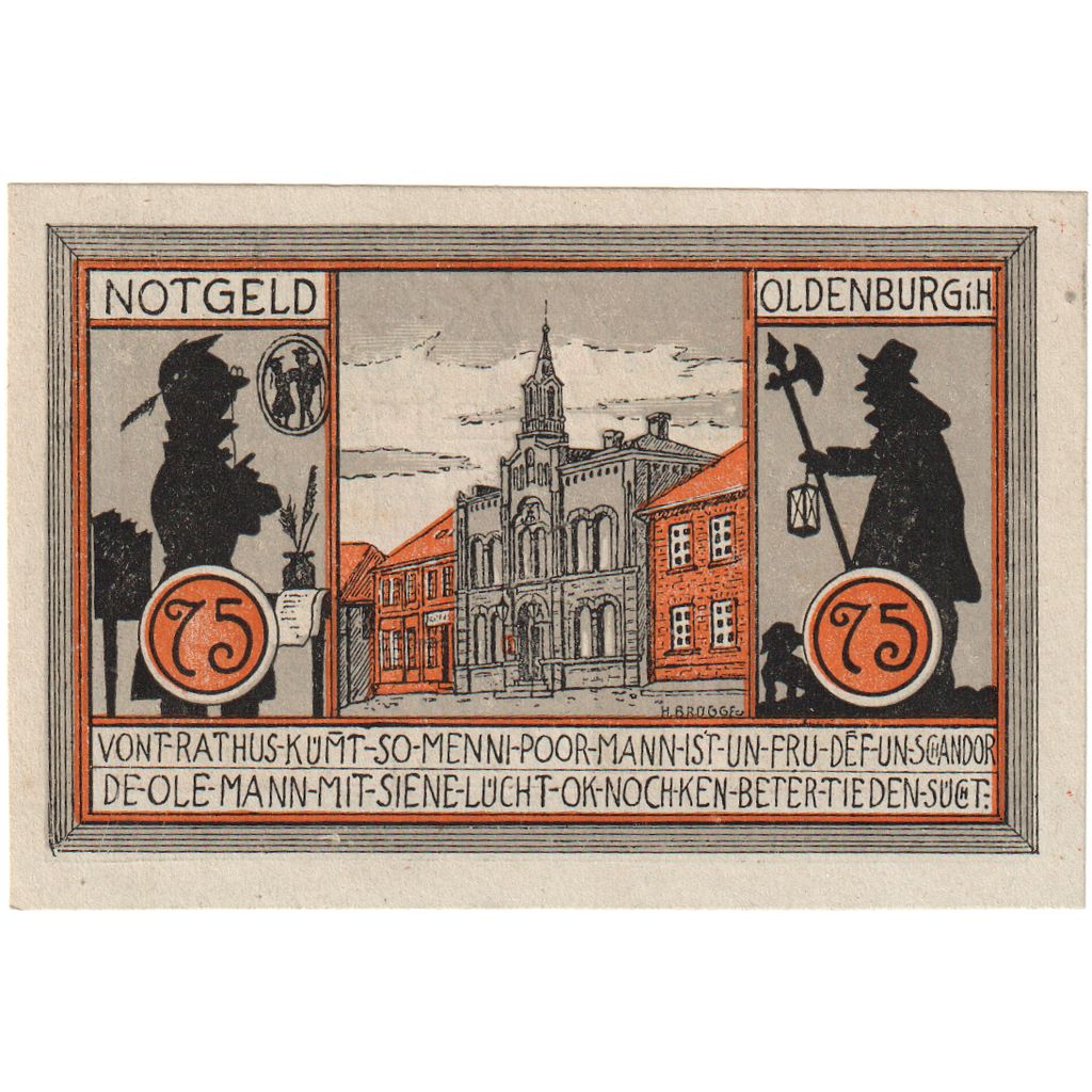 Germania, Oldenburg i. Holstein Stadt, 75 Pfennig, ruelle, 1922, 1922-01-01