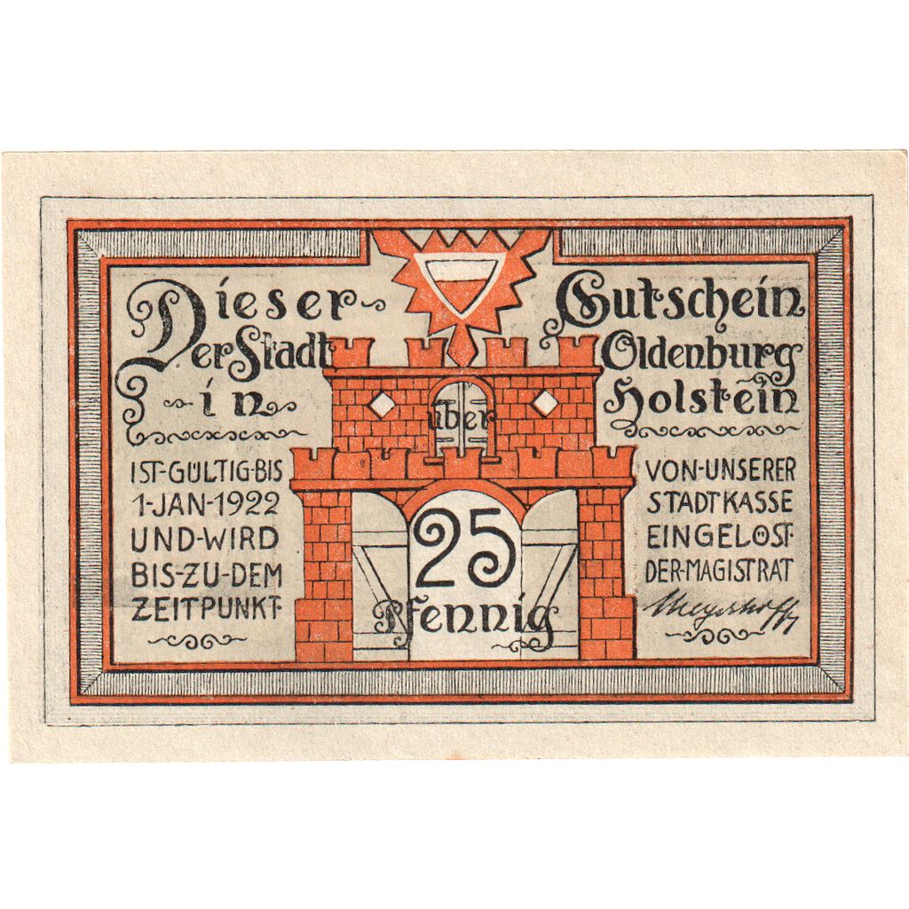 Alemania, Oldenburg i. Holstein Stadt, 25 Pfennig, paysage, 1922, 1922-01-01