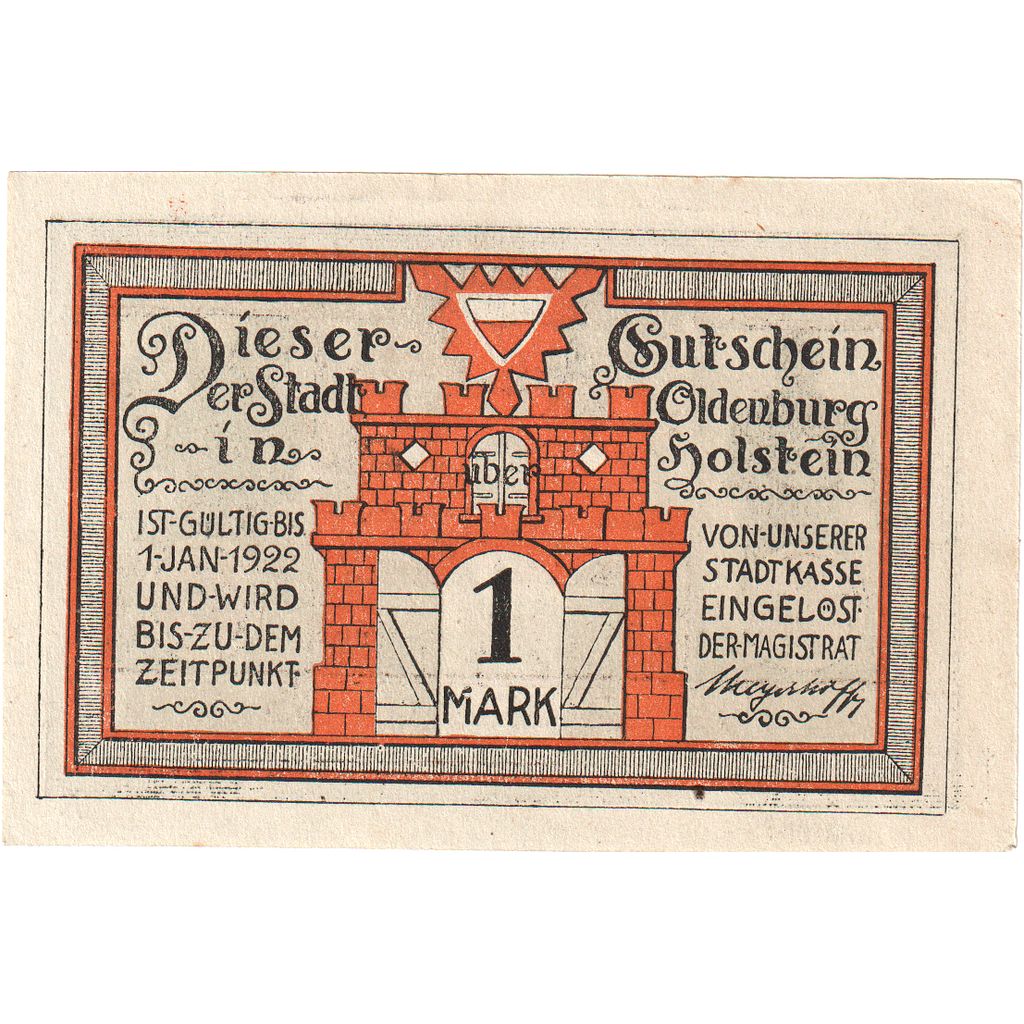Germany, Oldenburg i. Holstein Stadt, 1 Mark, paysage, 1922, 1922-01-01