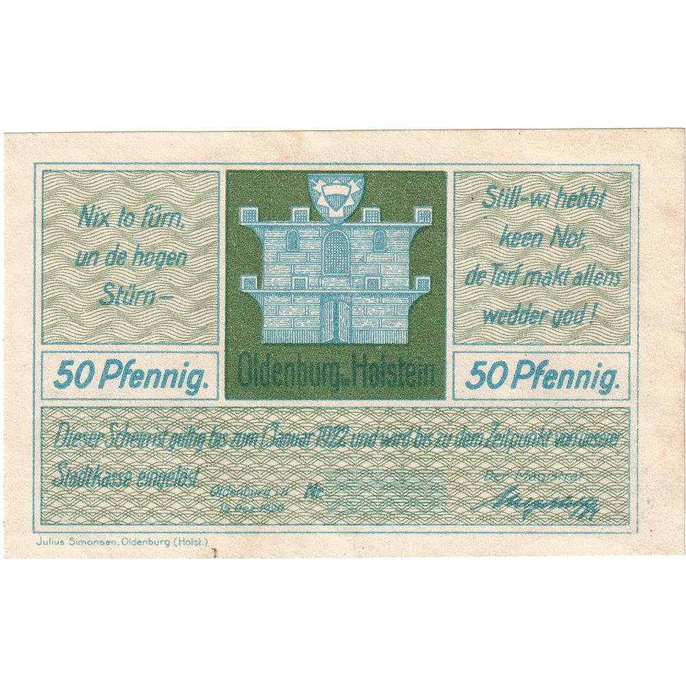 Deutschland, Oldenburg i. Holstein Stadt, 50 Pfennig, Wagons, 1922, 1922-01-01