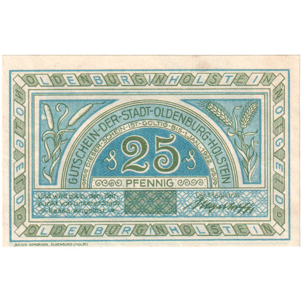Deutschland, Oldenburg i. Holstein Stadt, 25 Pfennig, paysage, 1922, 1922-01-01