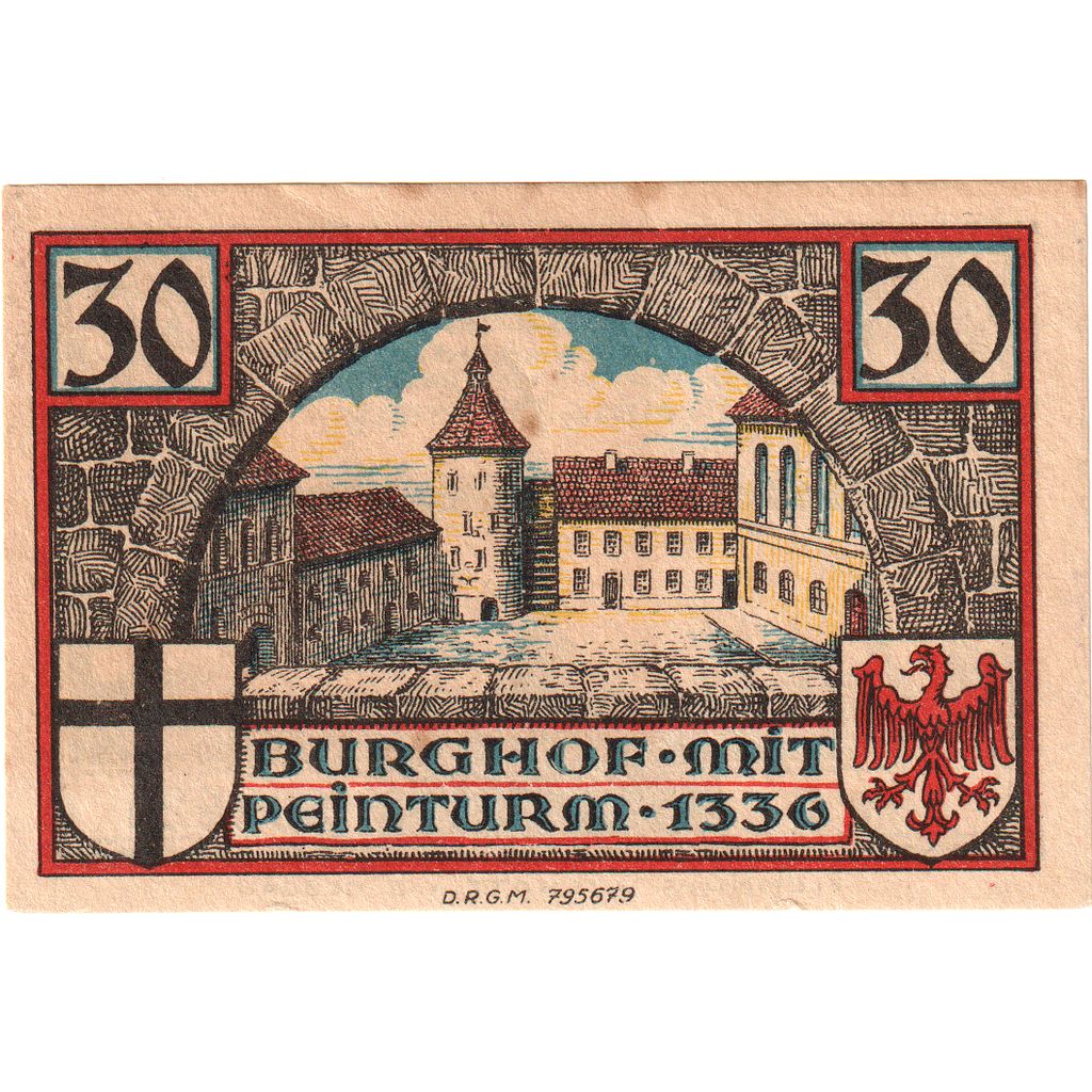 Deutschland, Insterburg, 30 Pfennig, château, O.D, UNZ, Mehl:645.1a