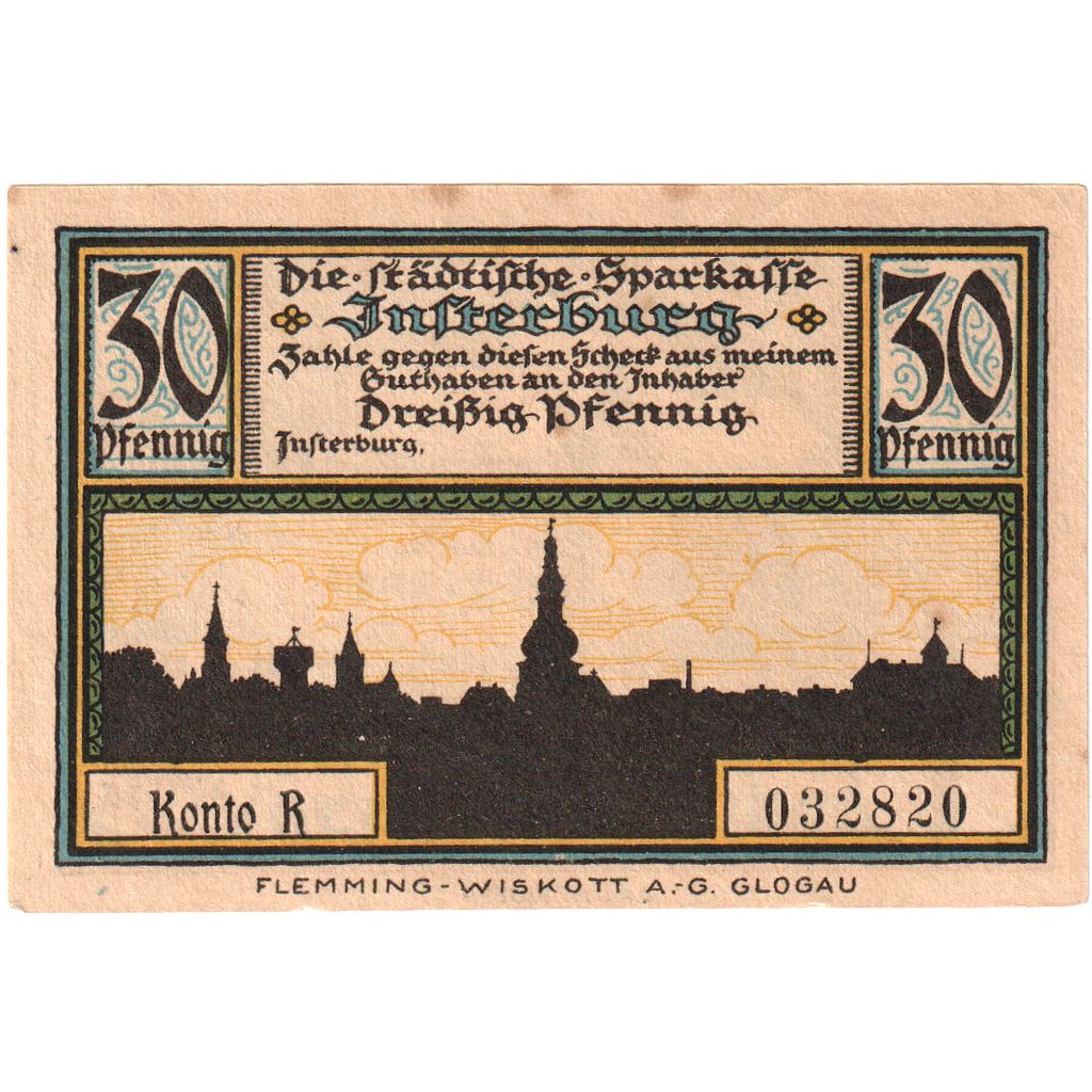 Deutschland, Insterburg, 30 Pfennig, château, O.D, UNZ, Mehl:645.1a