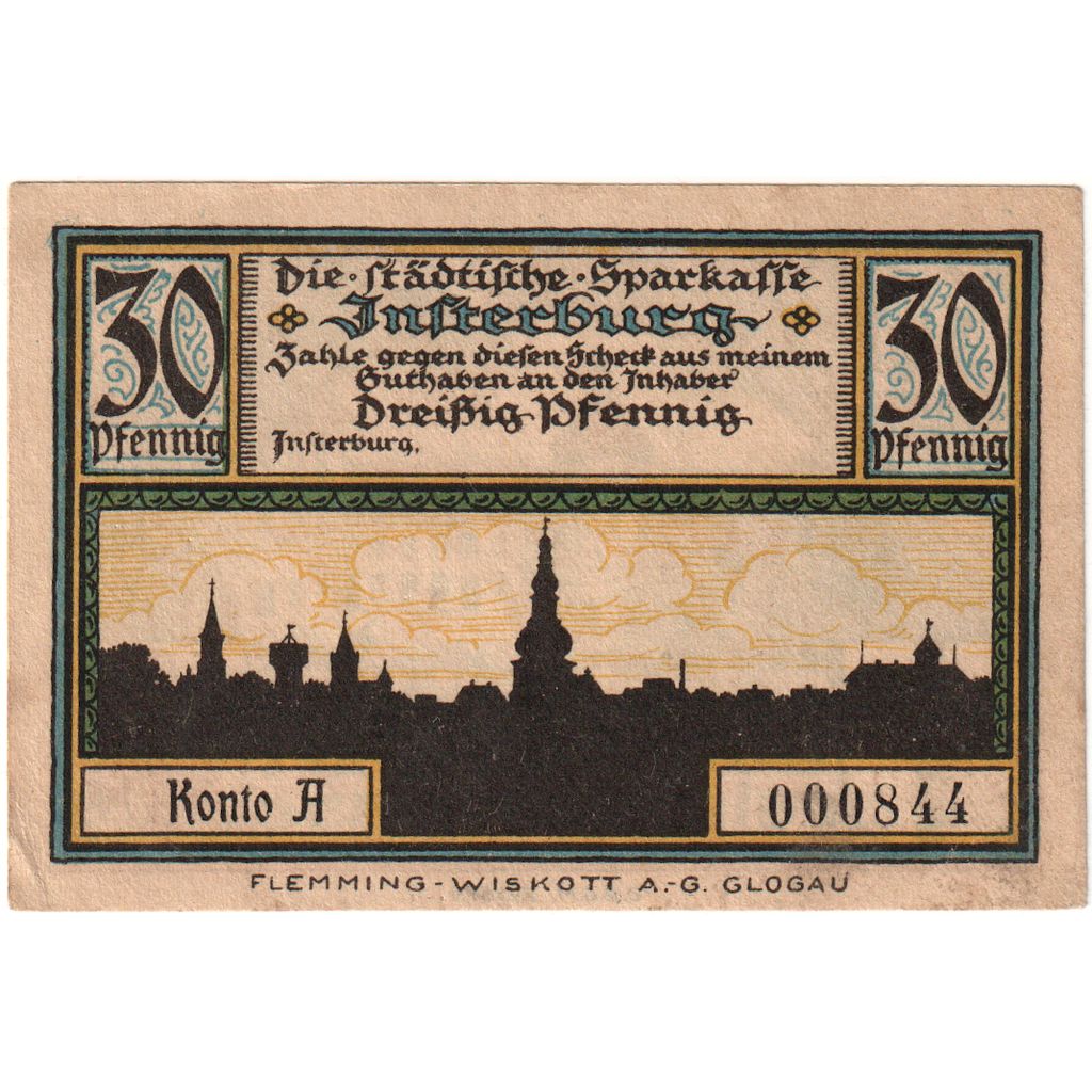 Deutschland, Insterburg, 30 Pfennig, château 8, O.D, UNZ, Mehl:645.1a