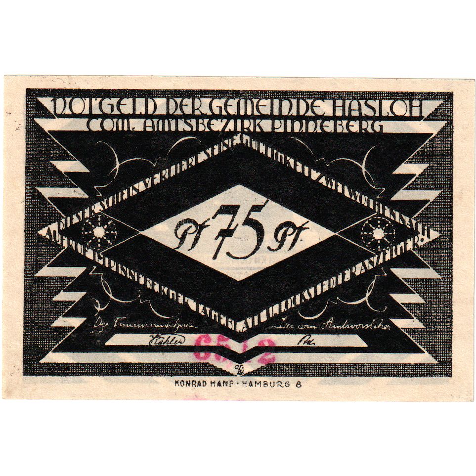 Niemcy, Hasloh, 75 Pfennig, personnage, O.D, UNC(65-70), Mehl:584.1