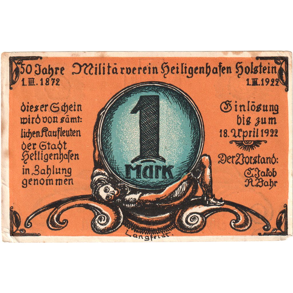 Geldschein, Deutschland, Heiligenhafen, 1 Mark, personnage, 1922, 1922-03-01