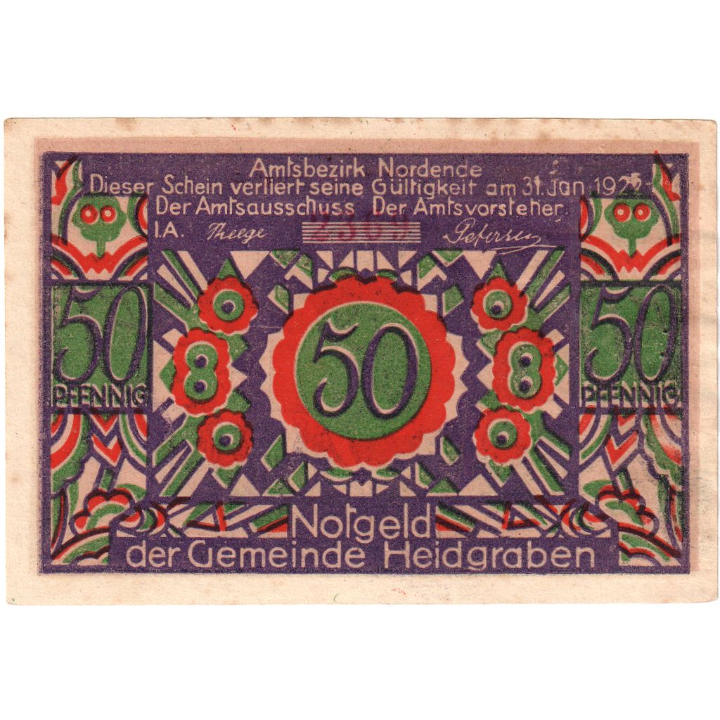 Deutschland, Heidgraben, 50 Pfennig, Fleur, O.D, UNZ, Mehl:589.2a