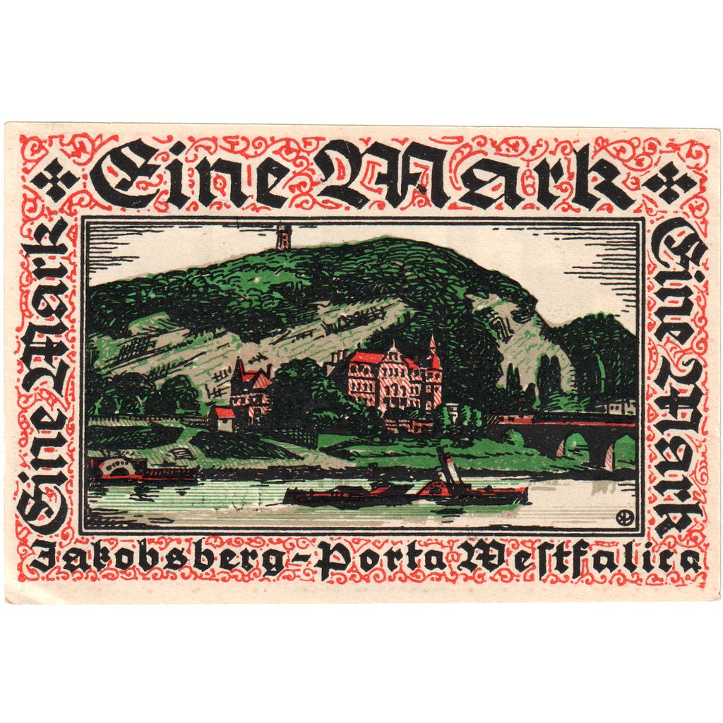 Alemania, Hausberge a. Weser Amtssparkasse, 1 Mark, paysage, 1921, 1921-07-31