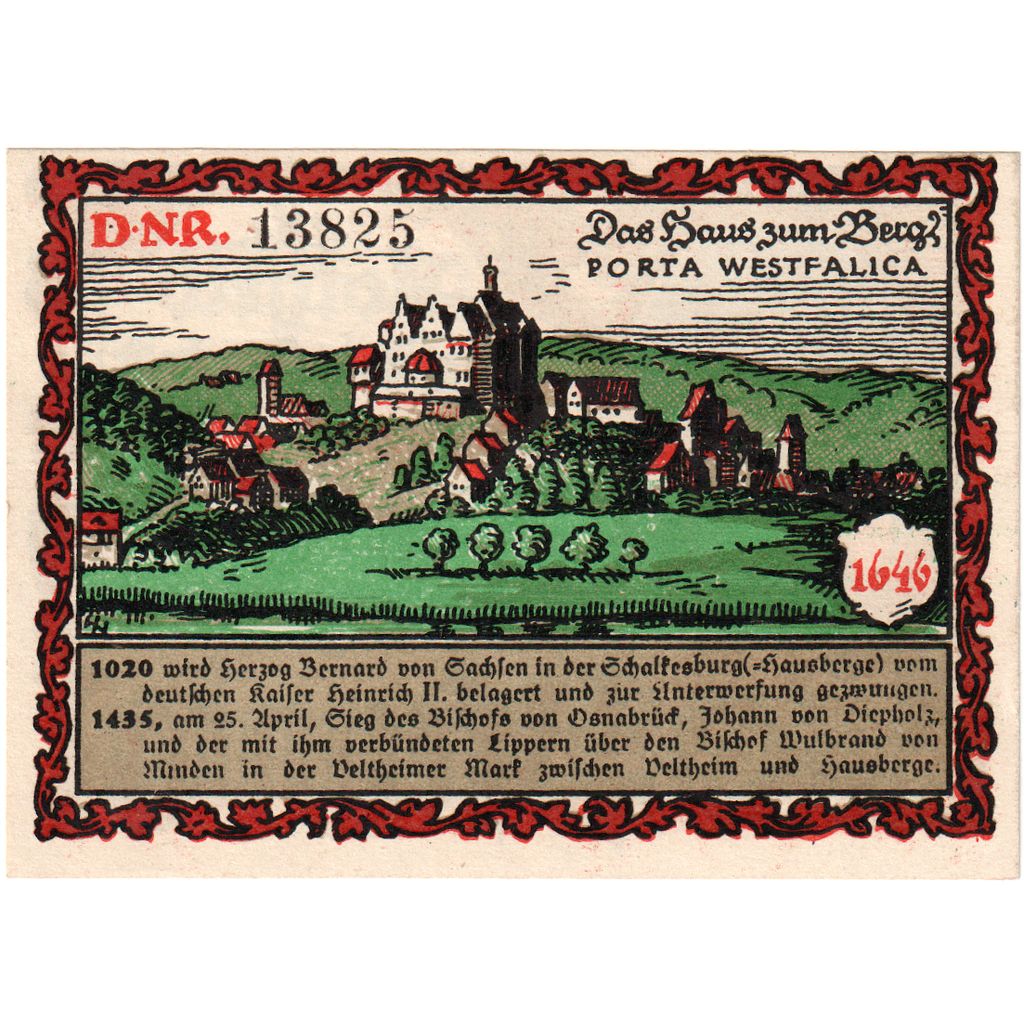 Deutschland, Hausberge a. Weser Amtssparkasse, 50 Pfennig, paysage, 1921